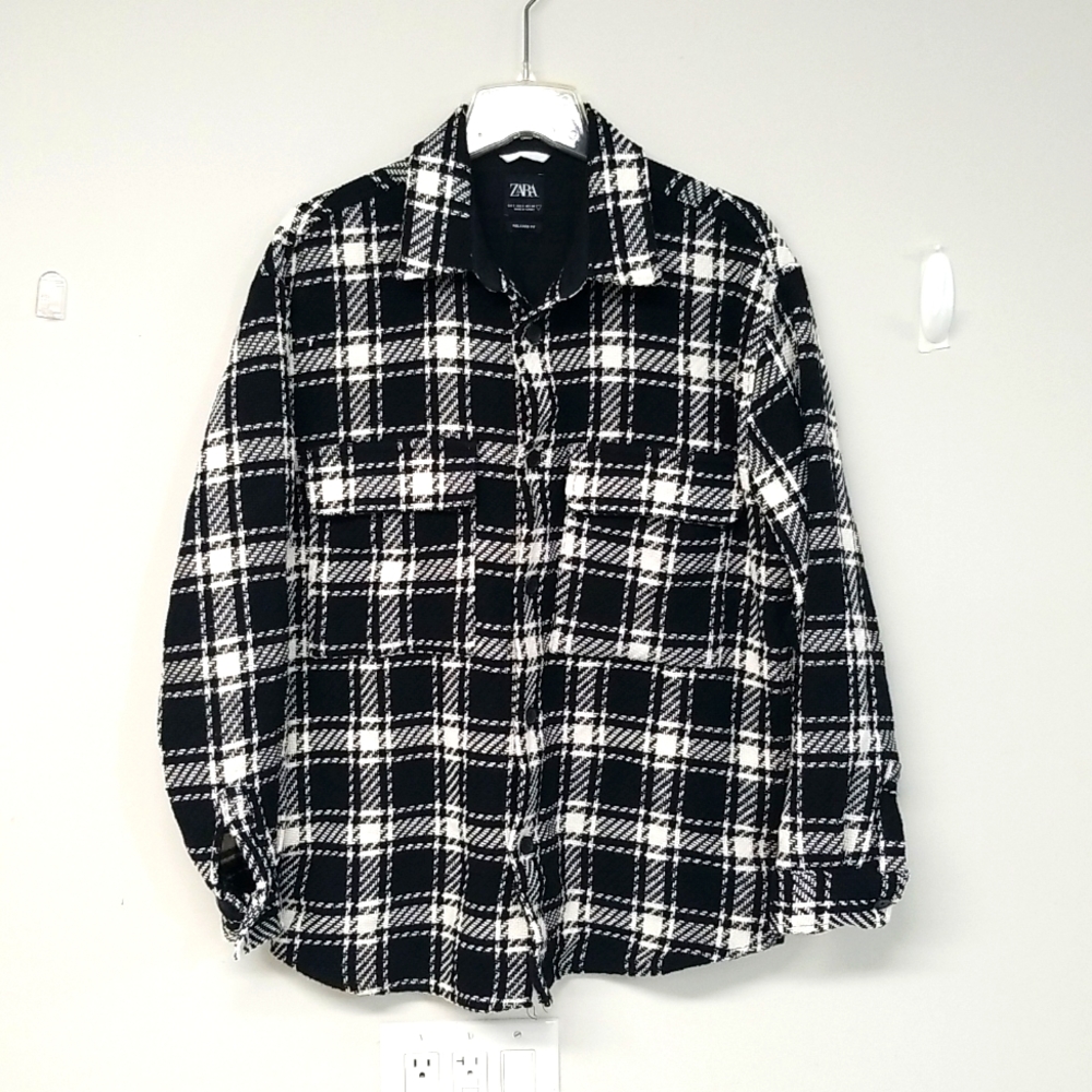 Zara Men Checkered Jacket Wht/ Blk Sz Small